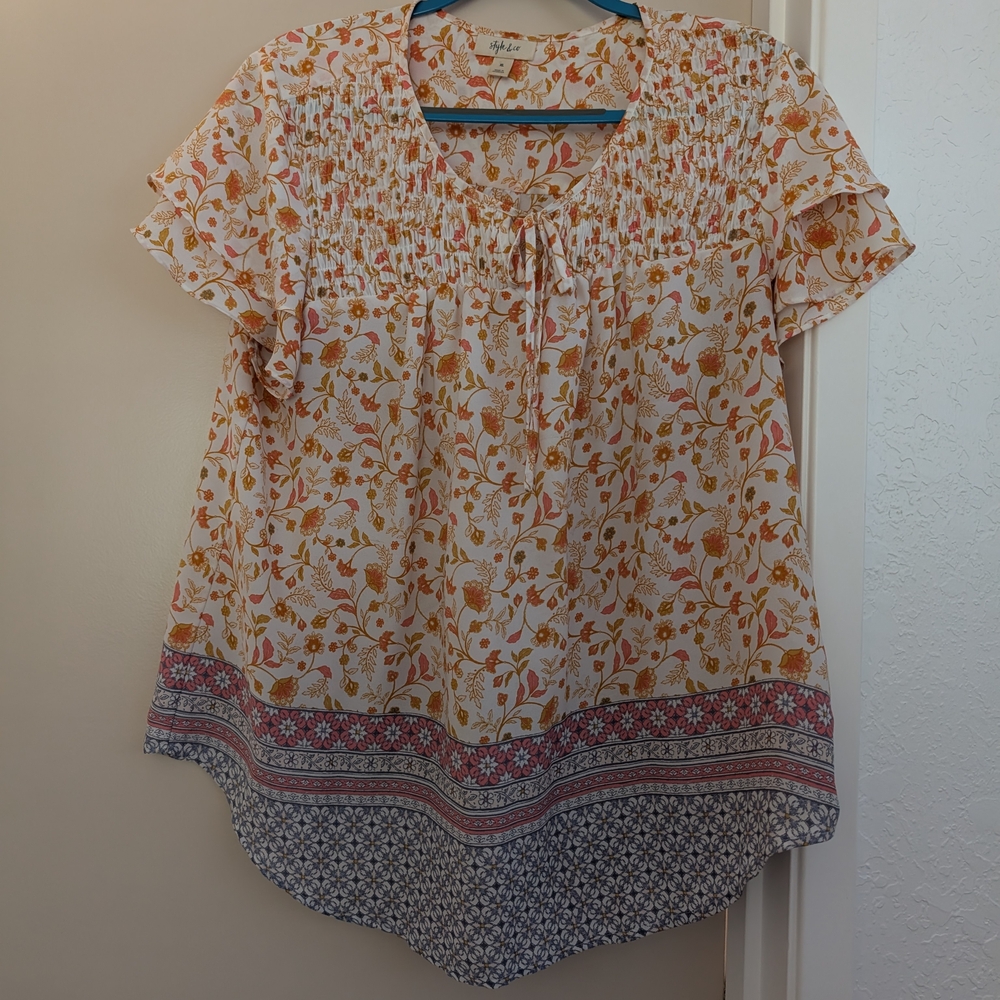 Style & Co. Floral Blouse - Orange and Red